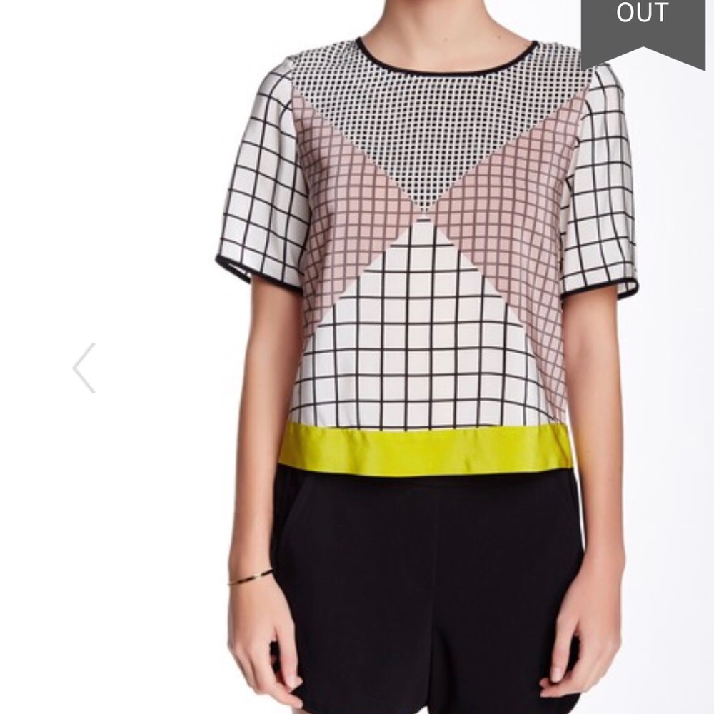 Trina Turk geometric silk blouse sz S